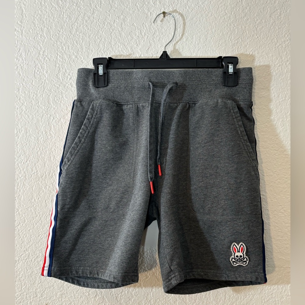 Psycho Bunny Sweat Shorts Gray Side Stripe Embroidered Bunny Logo Men’s Size XS
